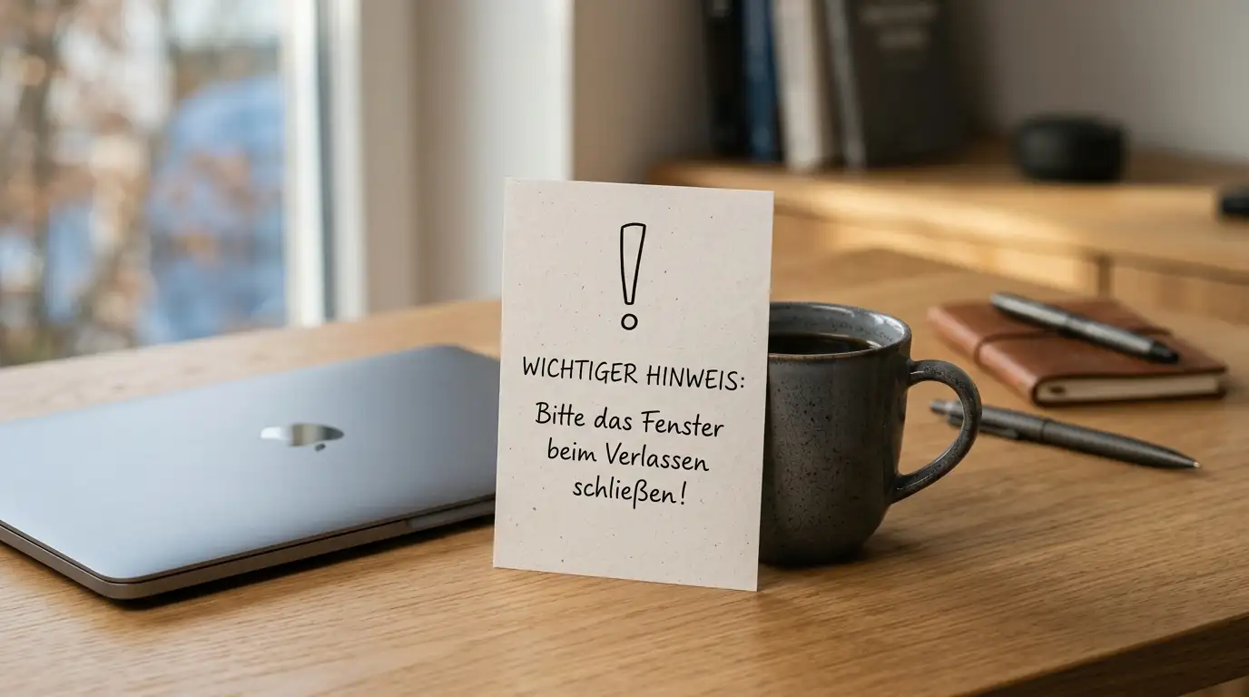 Warnschild-artige Notiz auf einem Schreibtisch als Sinnbild für zweifelhafte Gratisangebote im Casino