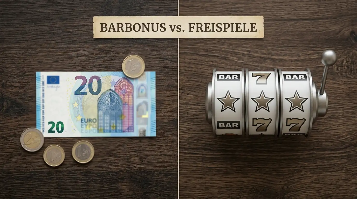 Vergleich von Cash-Bonus und Free-Spins-Strukturen nebeneinander