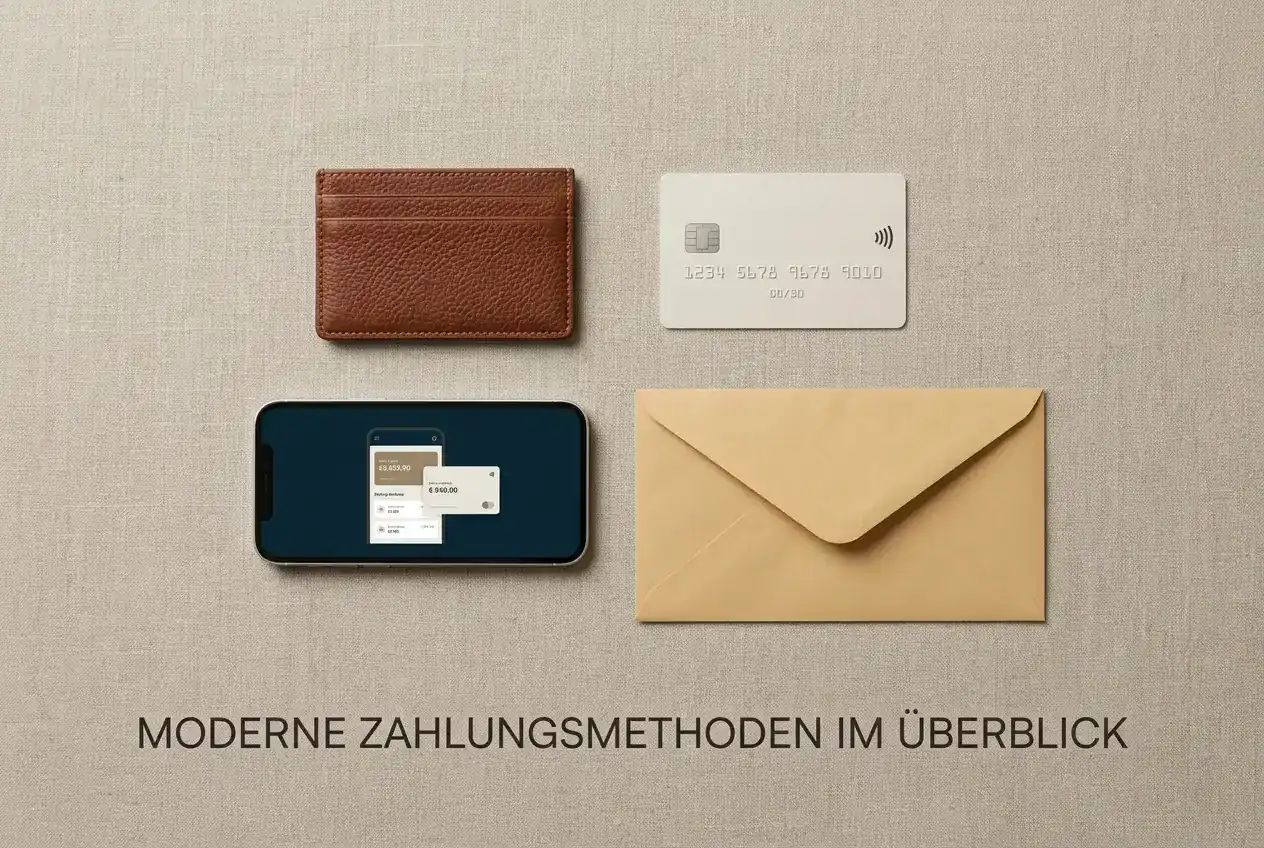 E-Wallet-Symbole und Bankkarte als Offshore-Auszahlungswege