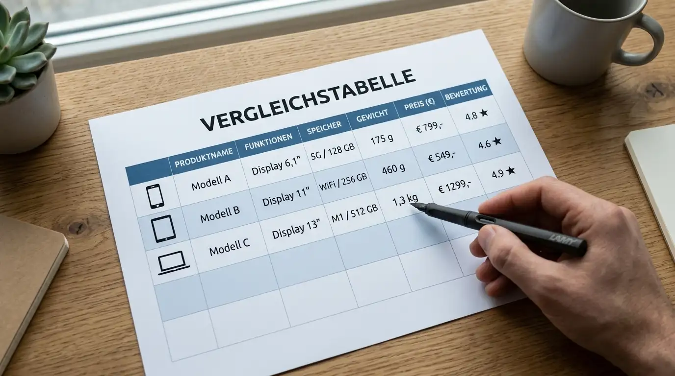 Übersicht einer Anbieter-Vergleichstabelle mit Logos und Lizenz-Hinweisen