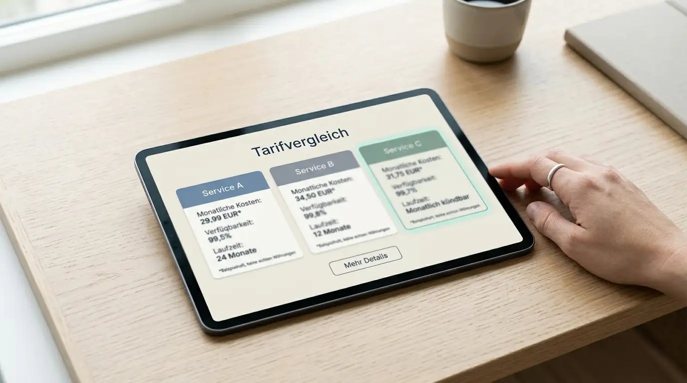 Übersicht mehrerer Anbieterprofile auf einem Tablet mit hervorgehobener Mindesteinzahlung