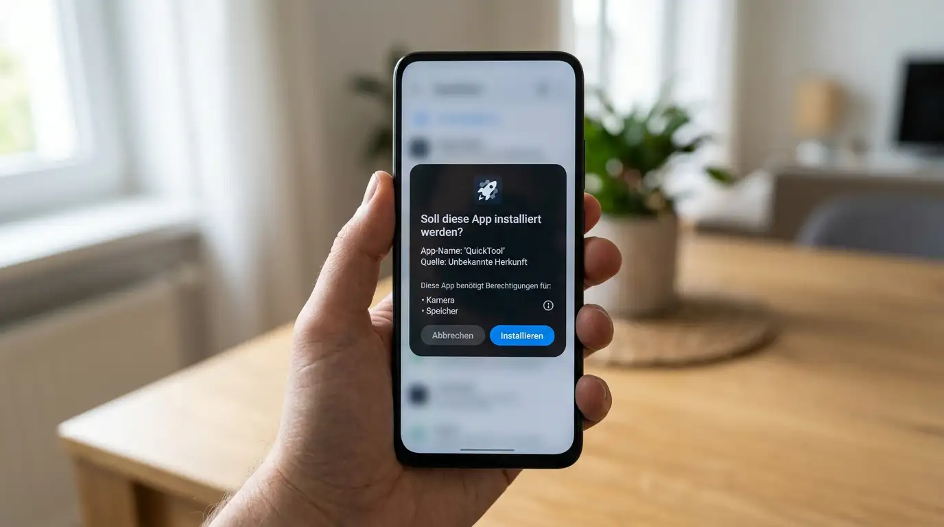 Android-Smartphone mit APK-Installations-Dialog auf dem Display