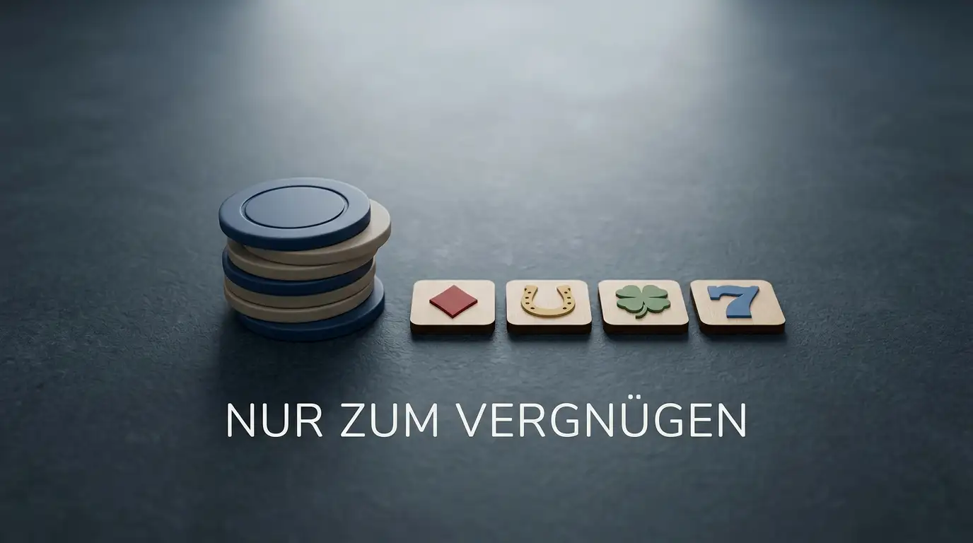 Symbolische Spielchips und generische Walzensymbole ohne Markenkennzeichnung auf einem ruhigen Tisch