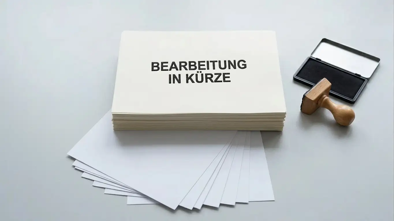 Antragsunterlagen mit Prüfstempel auf einem Schreibtisch