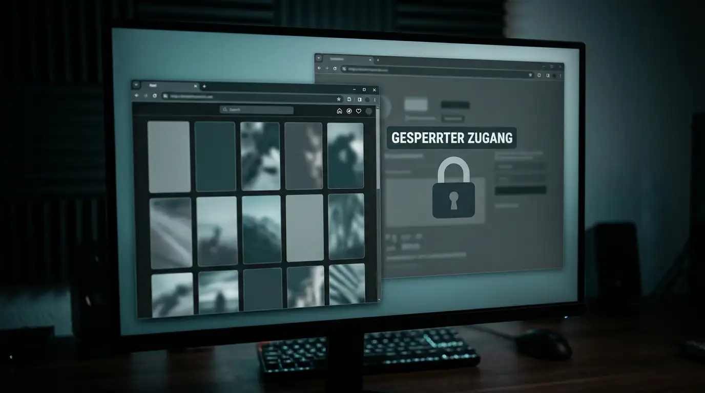 Zwei nebeneinander geöffnete Browserfenster mit gesperrter Anzeige