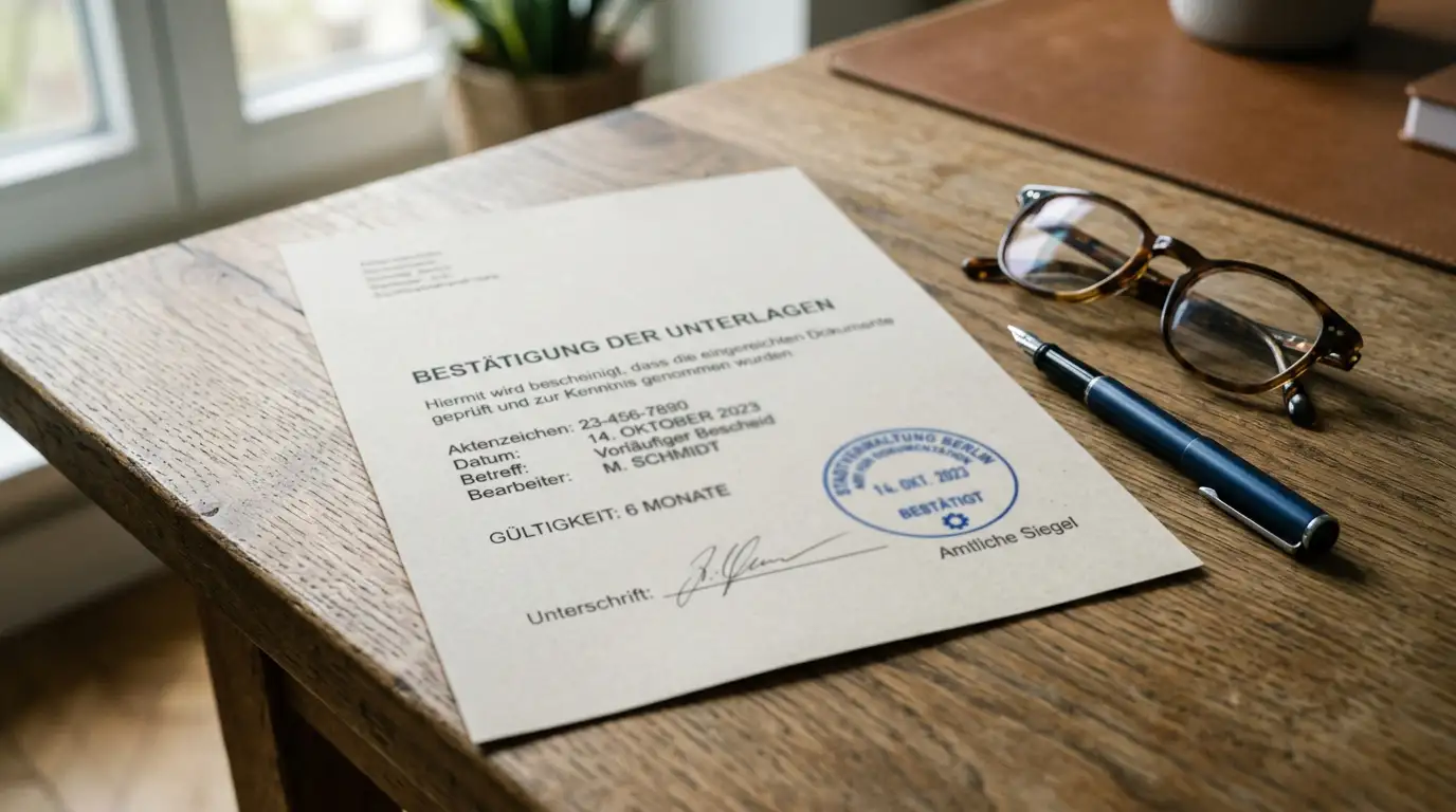 Amtliches Dokument mit deutschem Glücksspielrahmen auf einem Schreibtisch