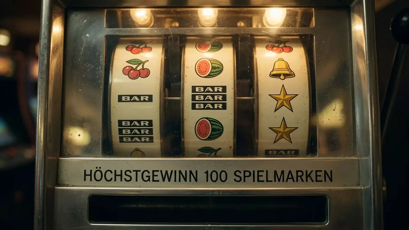 Klassischer Spielautomat mit einfachen Frucht- und Sternsymbolen ohne Markenlogo