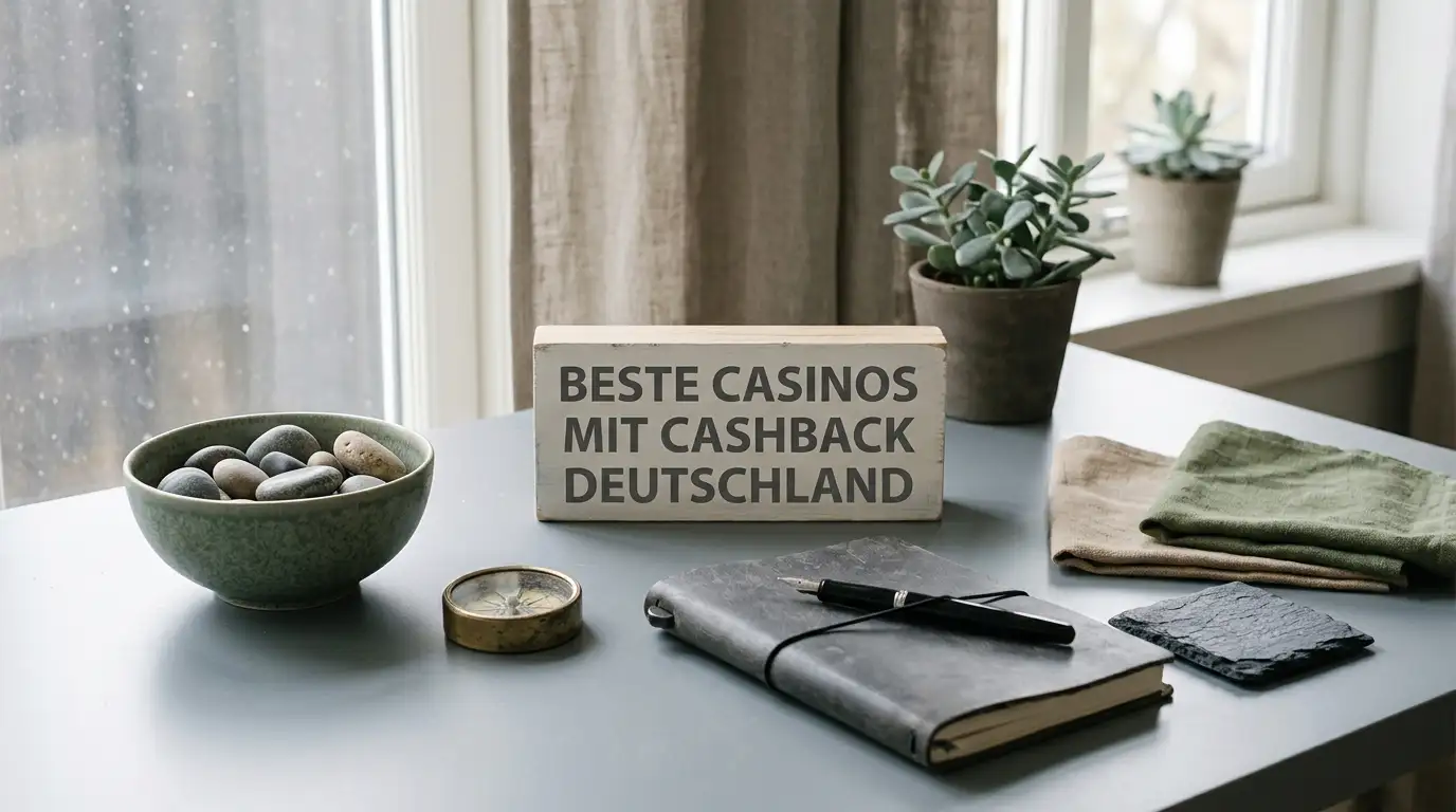 Deutsche Spielbank-Lobby mit gedämpftem Licht und einem Blick auf Spieltische, neutral und ohne Branding
