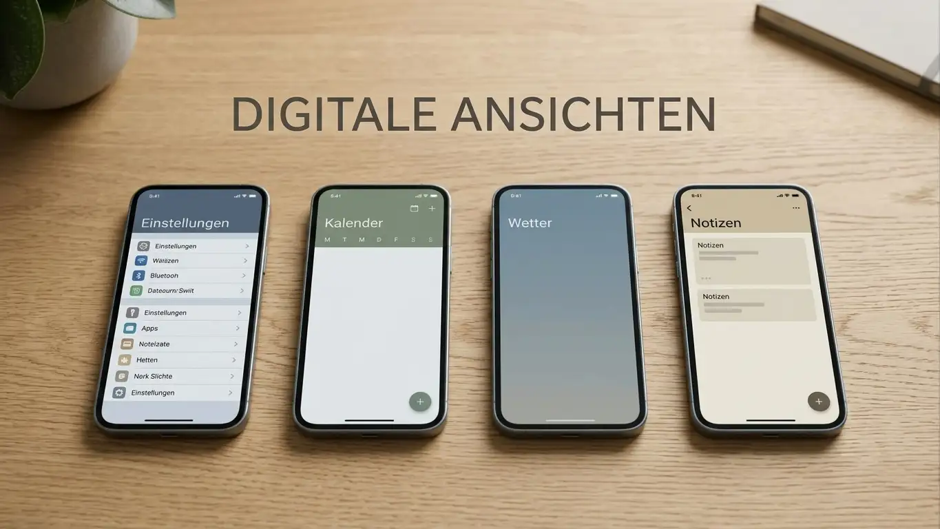 Vier Smartphone-Bildschirme nebeneinander mit verschiedenen Casino-App-Interfaces