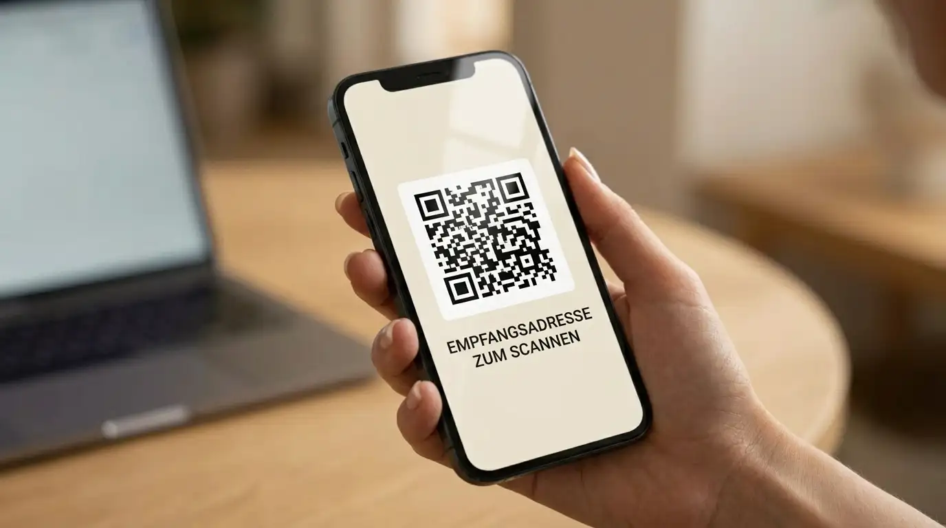 Smartphone mit einer Krypto-Wallet-App und einem QR-Code für eine BCH-Transaktion