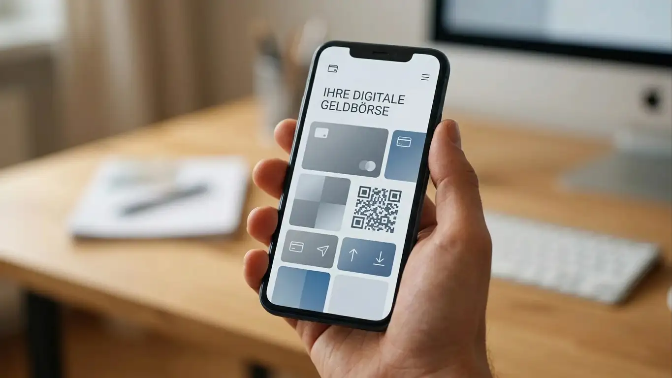 Smartphone mit Wallet-Interface und QR-Code für eine Bitcoin-Einzahlung