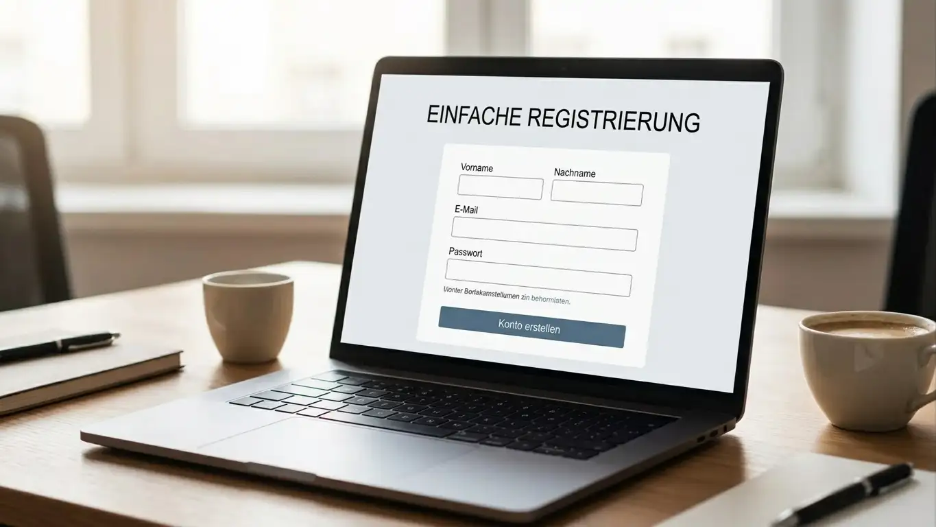Schreibtisch mit Laptop und Bonus-Code-Bestätigung am Bildschirm