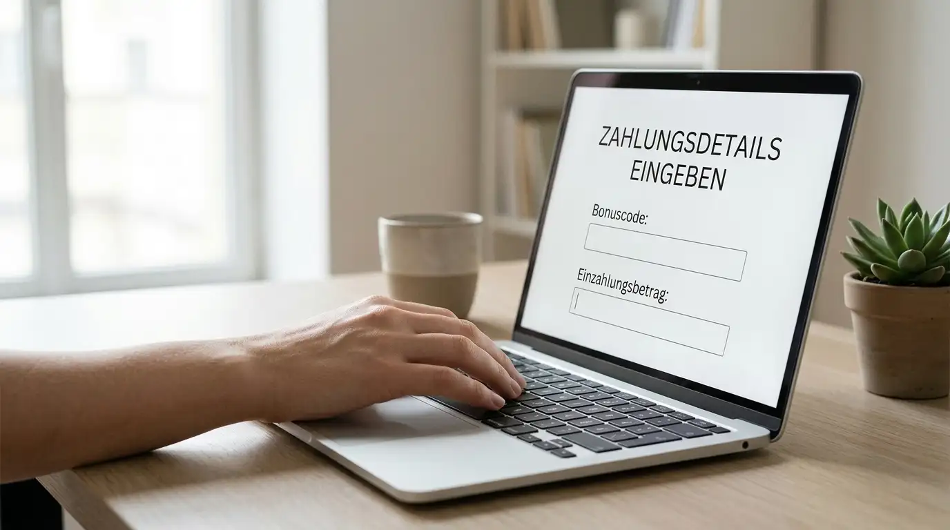 Formular auf einem Bildschirm mit Feldern für Bonuscode, Einzahlungsbetrag und Aktivierungsbutton