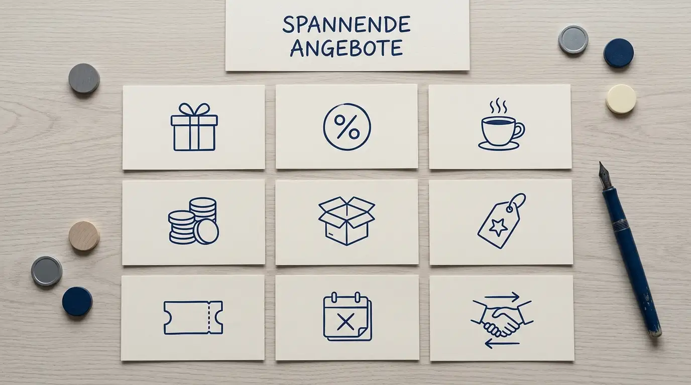 Verschiedene Bonusformen im Online Casino nebeneinander dargestellt als Übersicht