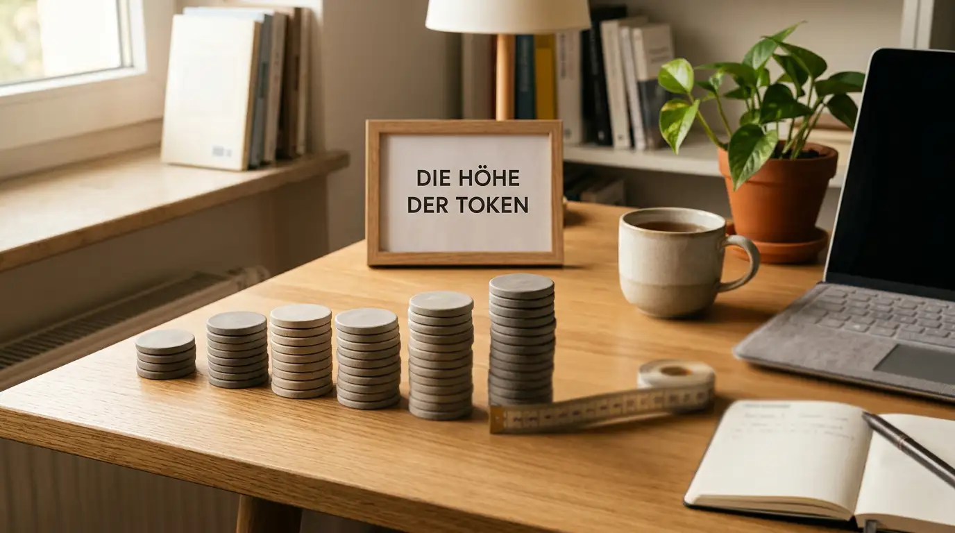 Stapel von Münzen verschiedener Größen, von 5 € bis 50 €, auf einem Schreibtisch