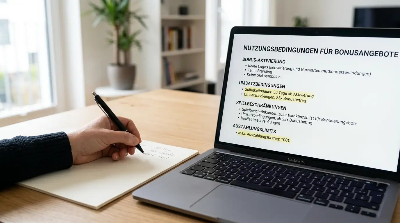 Neutrale Bonusbedingungen auf einem Bildschirm ohne Marken- oder Werbelogos