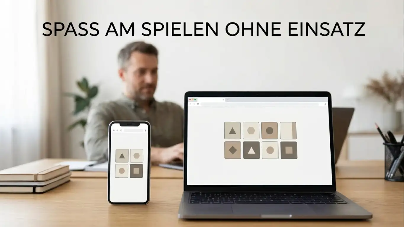 Smartphone und Laptop zeigen neutrale Spieloberflächen direkt im Browser