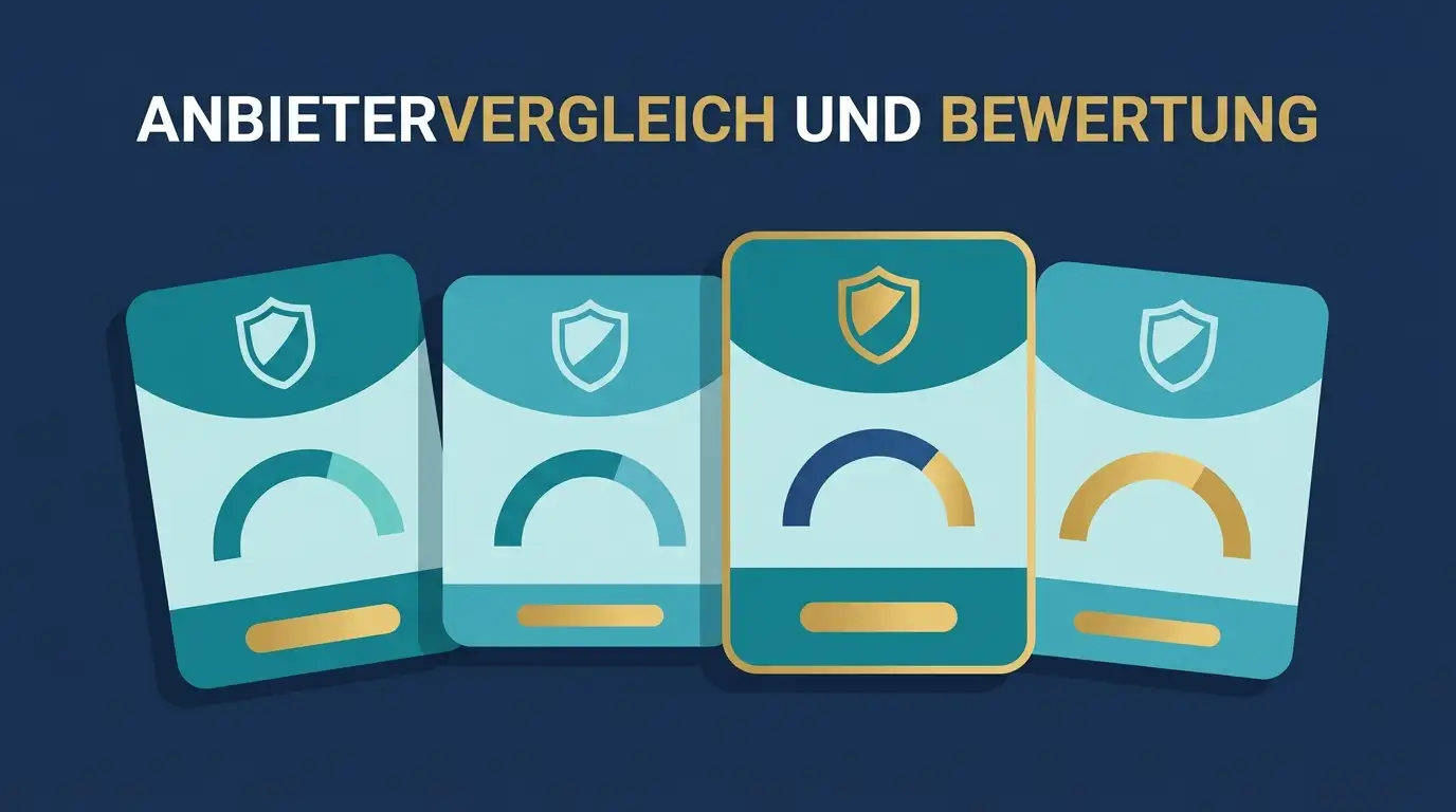 Übersichtliche Anordnung mehrerer stilisierter Casino-Anbieterkarten mit Lizenzsymbolen und Prozentwerten nebeneinander