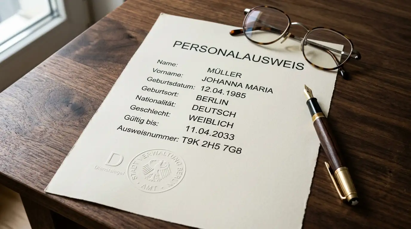 Neutrales Lizenzdokument mit Stempel auf einem Schreibtisch