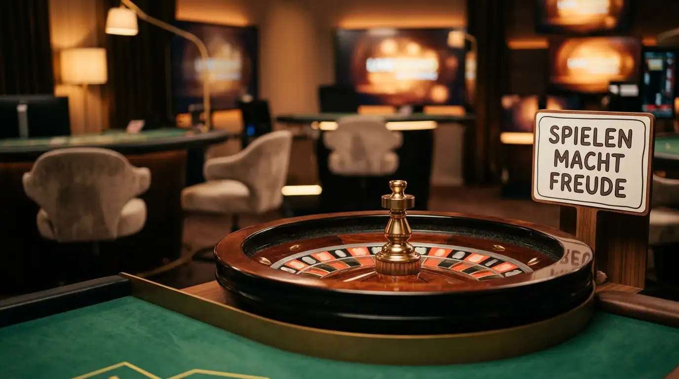Live-Casino-Tisch mit Roulette-Rad und Bildschirmen für das ETH-Spielangebot