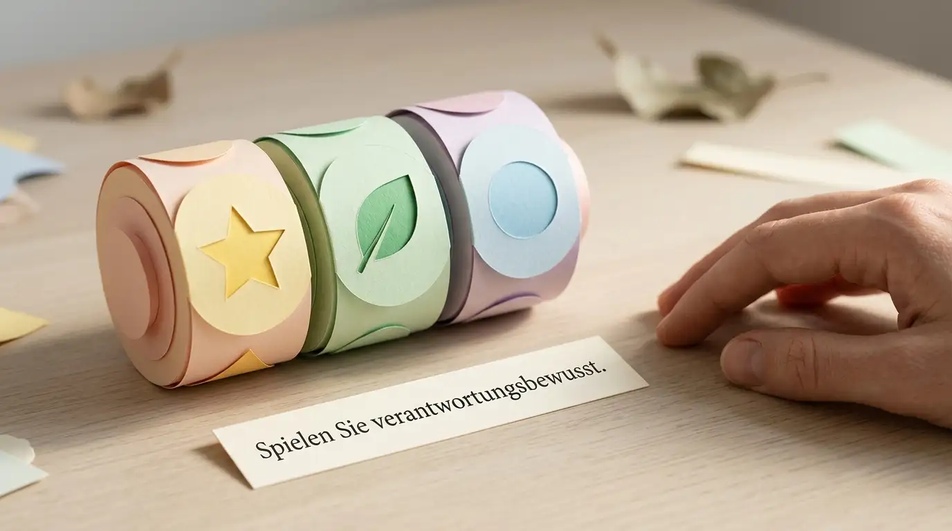 Nahaufnahme von stilisierten Walzen mit geometrischen Symbolen auf einem Schreibtisch