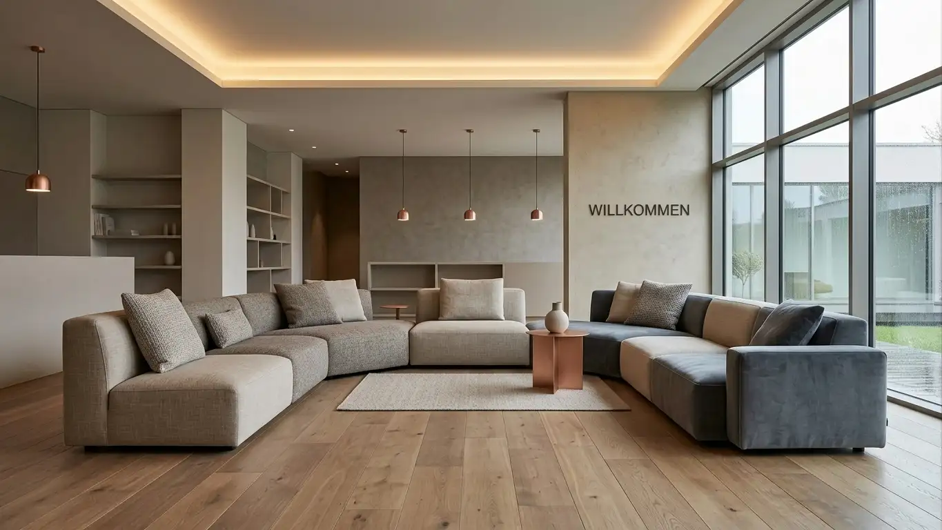Fünf internationale Casino-Anbieter in einer ruhigen Lounge-Szene ohne Logos oder Spiel-Elemente