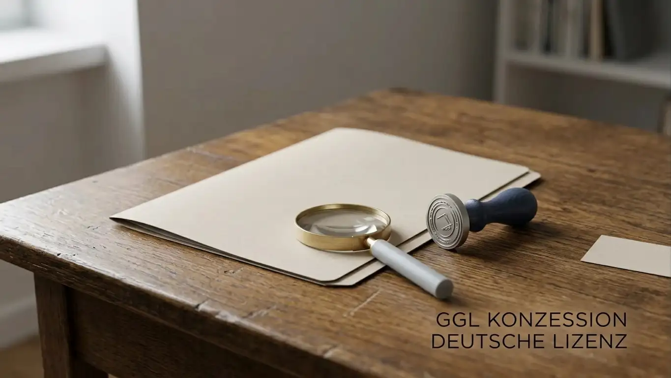 Offizielles Dokument mit behordlichem Stempel und Schreibtisch in neutralem Dekor