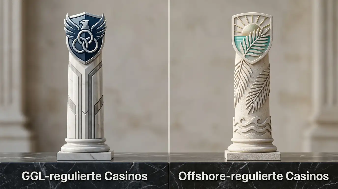 Stilisierte Säulen mit GGL-Wappen versus Offshore-Markt-Säulen