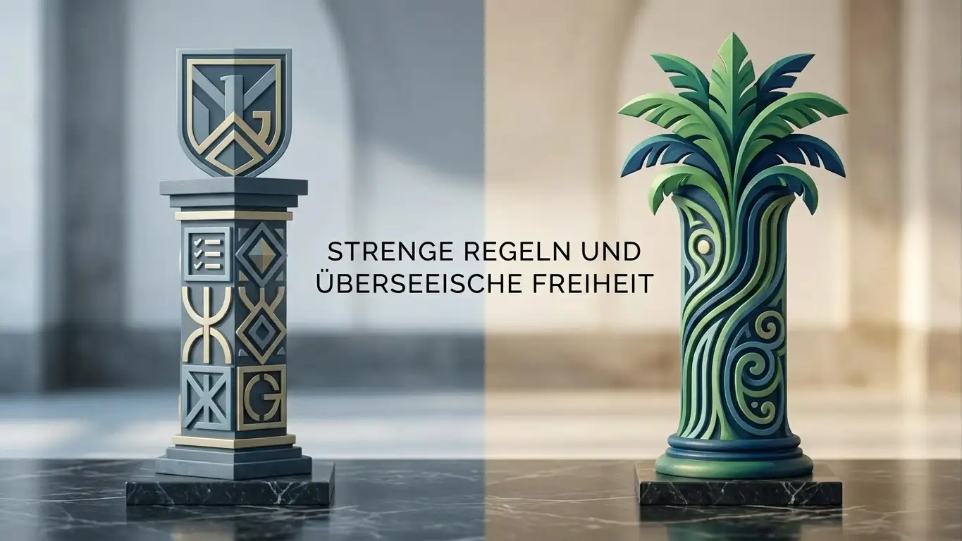 Stilisierte Säulen mit GGL-Wappen versus Offshore-Markt-Säulen