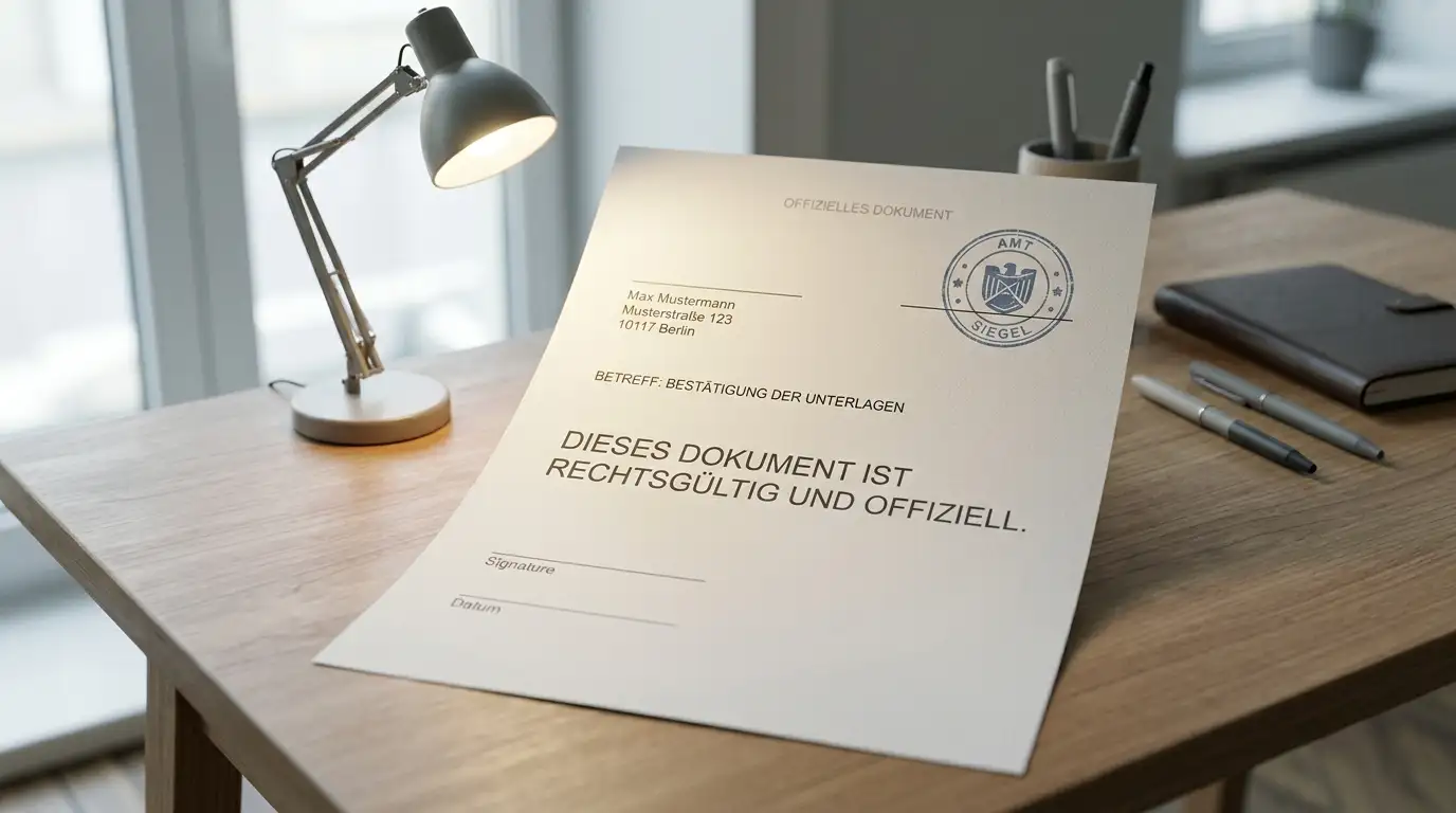 Schreibtisch mit einem Ausdruck des Glücksspielstaatsvertrags und einem neutralen Behörden-Bescheid daneben