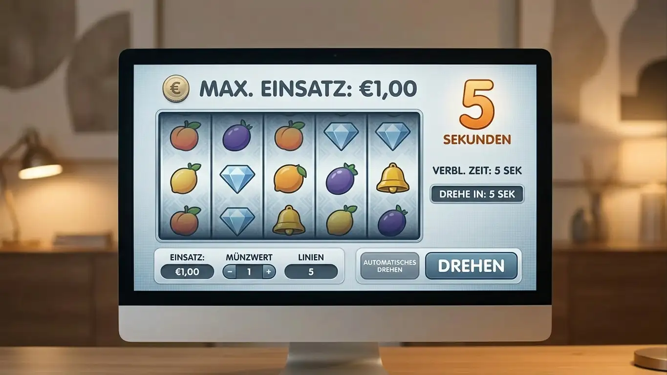 Merkur Slots Interface mit €1-Einsatzlimit und 5-Sekunden-Timer