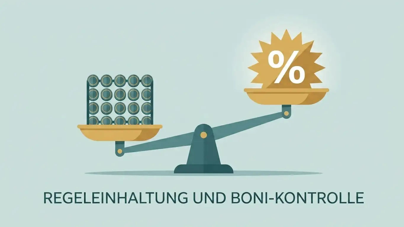 Waagschale, auf der ein enger deutscher Regelrahmen dem hohen Prozentversprechen ohne Aufsicht gegenübersteht