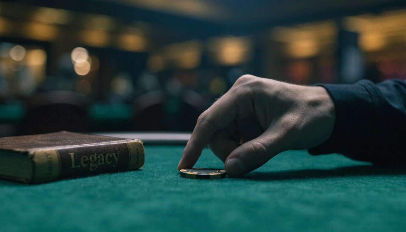 Casino-Chip auf grünem Filz neben einem Buch, stimmungsvolle Casino-Atmosphäre