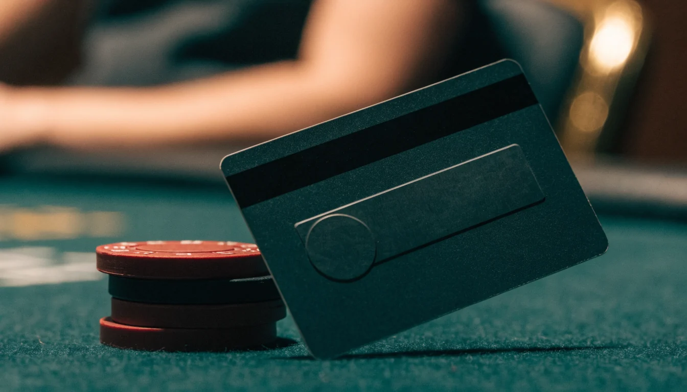 American-Express-Karte und Casino-Chips auf grünem Filztisch