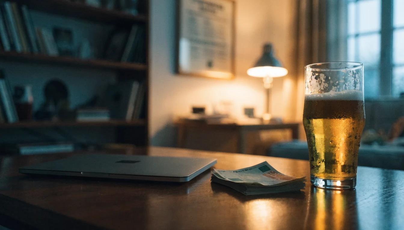 Wohnzimmer mit Laptop und Euro-Geldscheinen auf dem Tisch