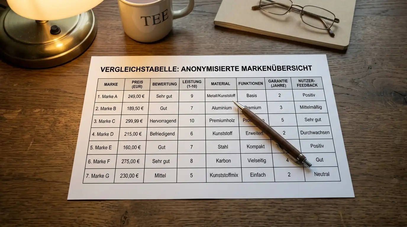 Sieben internationale Casinomarken als Vergleichsliste auf einem Schreibtisch