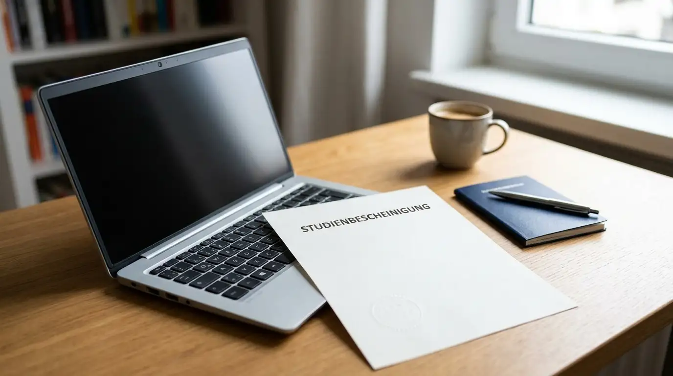 Neutrale Lizenzurkunde neben einem Laptop mit Anbieterübersicht