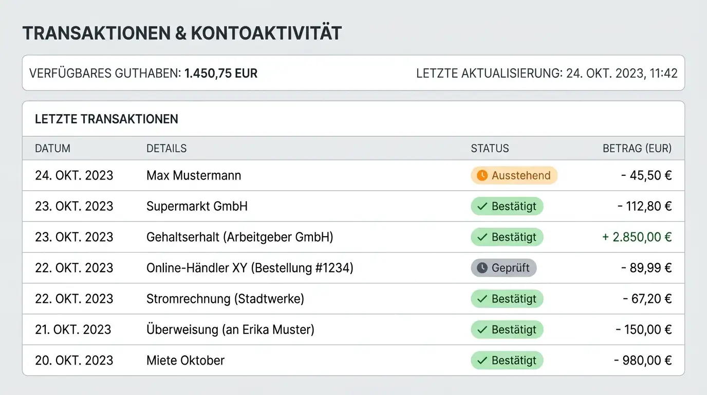 Jeton-Transaktionsstatus