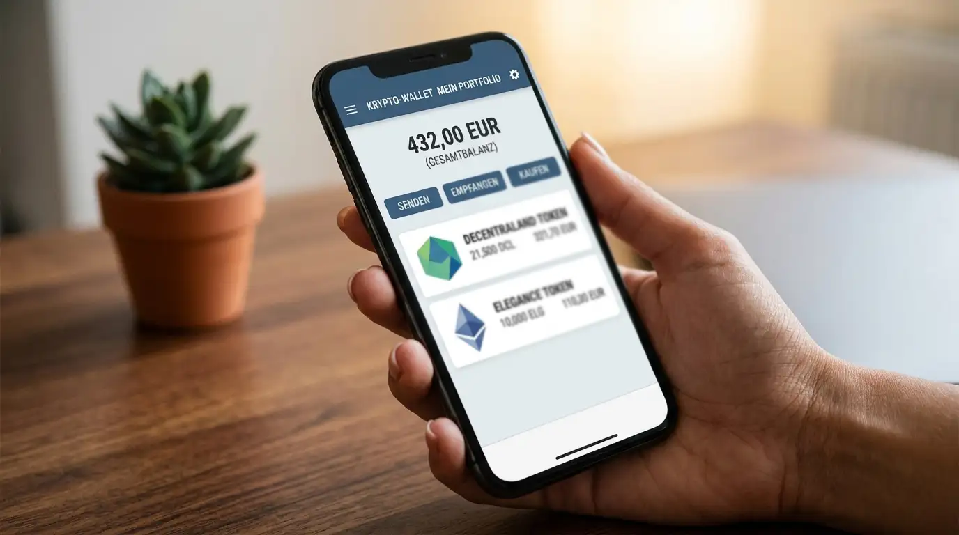 Nahaufnahme einer Krypto-Wallet-App auf einem Smartphone