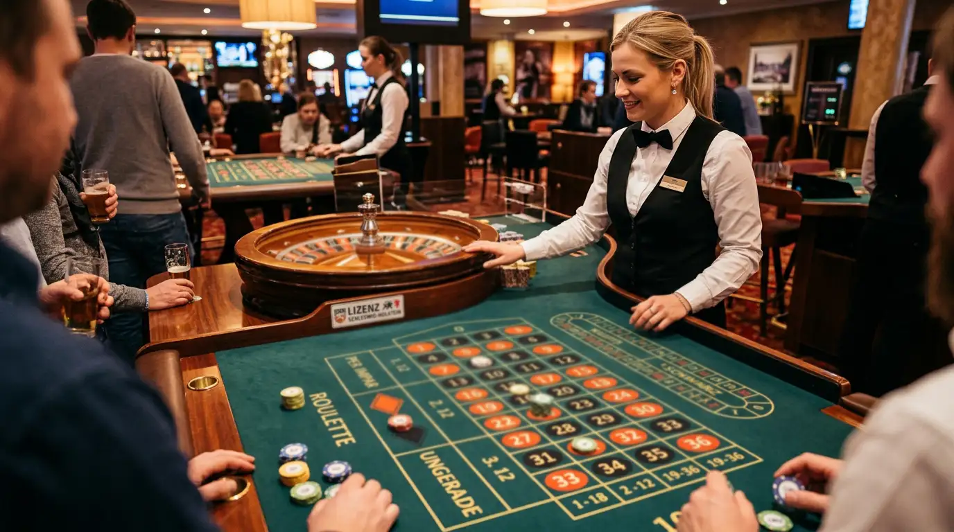 Live-Casino Roulette-Tisch mit Dealer und Schleswig-Holstein Lizenz-Badge