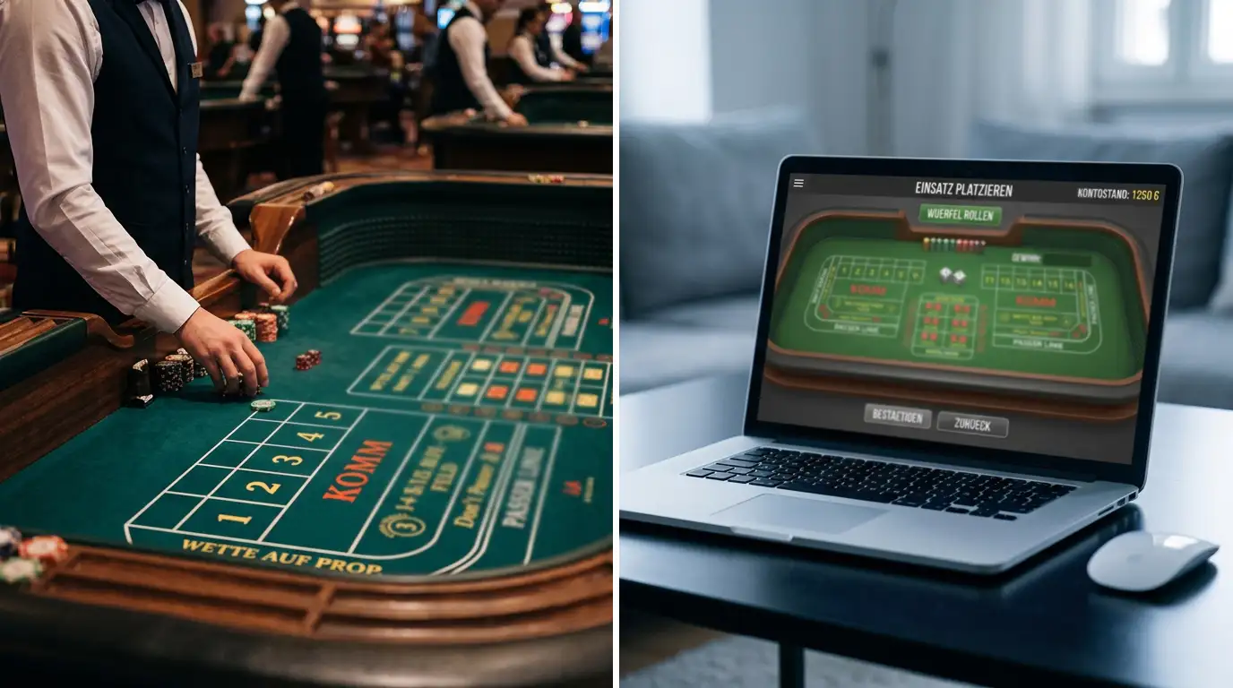 Vergleich von Live-Dealer-Craps und RNG-Würfelspiel am Bildschirm