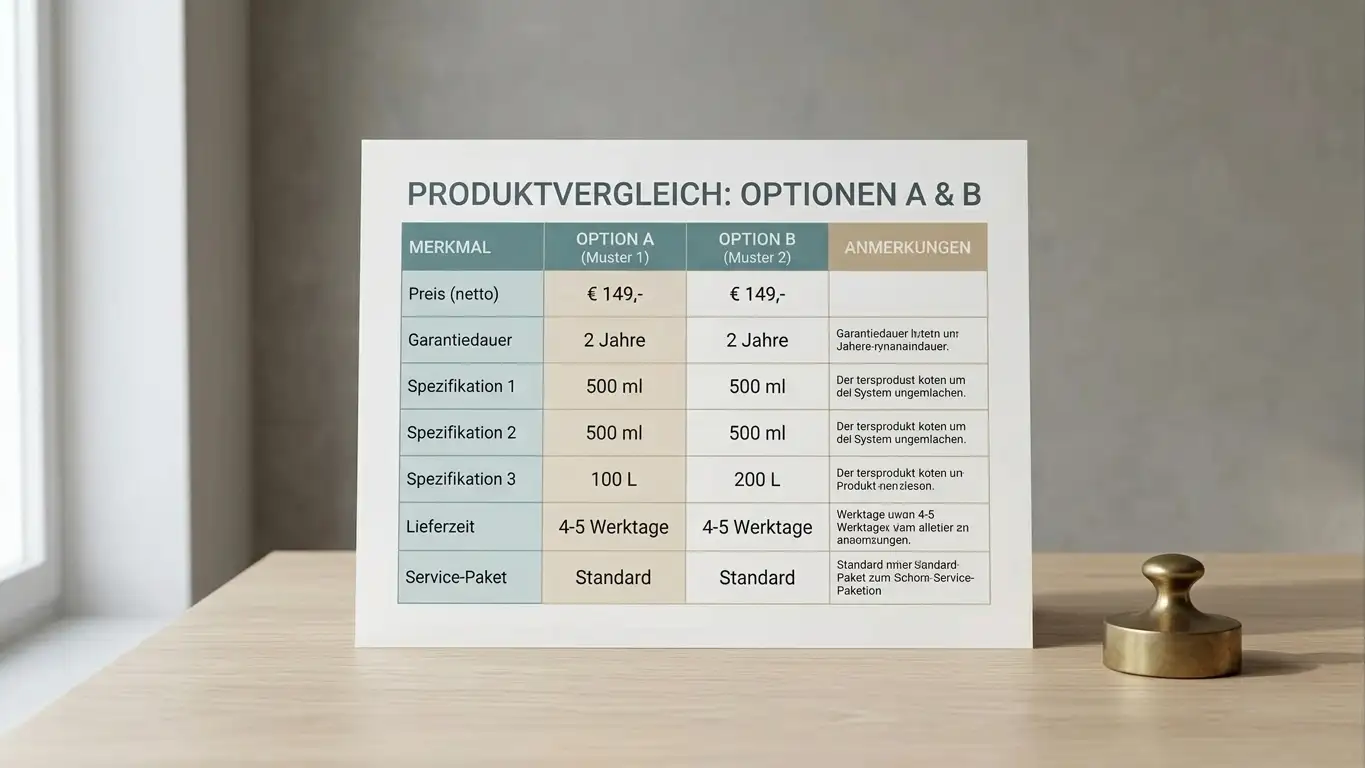 Vergleichstabelle mit vier Regulierern auf einem Ausdruck