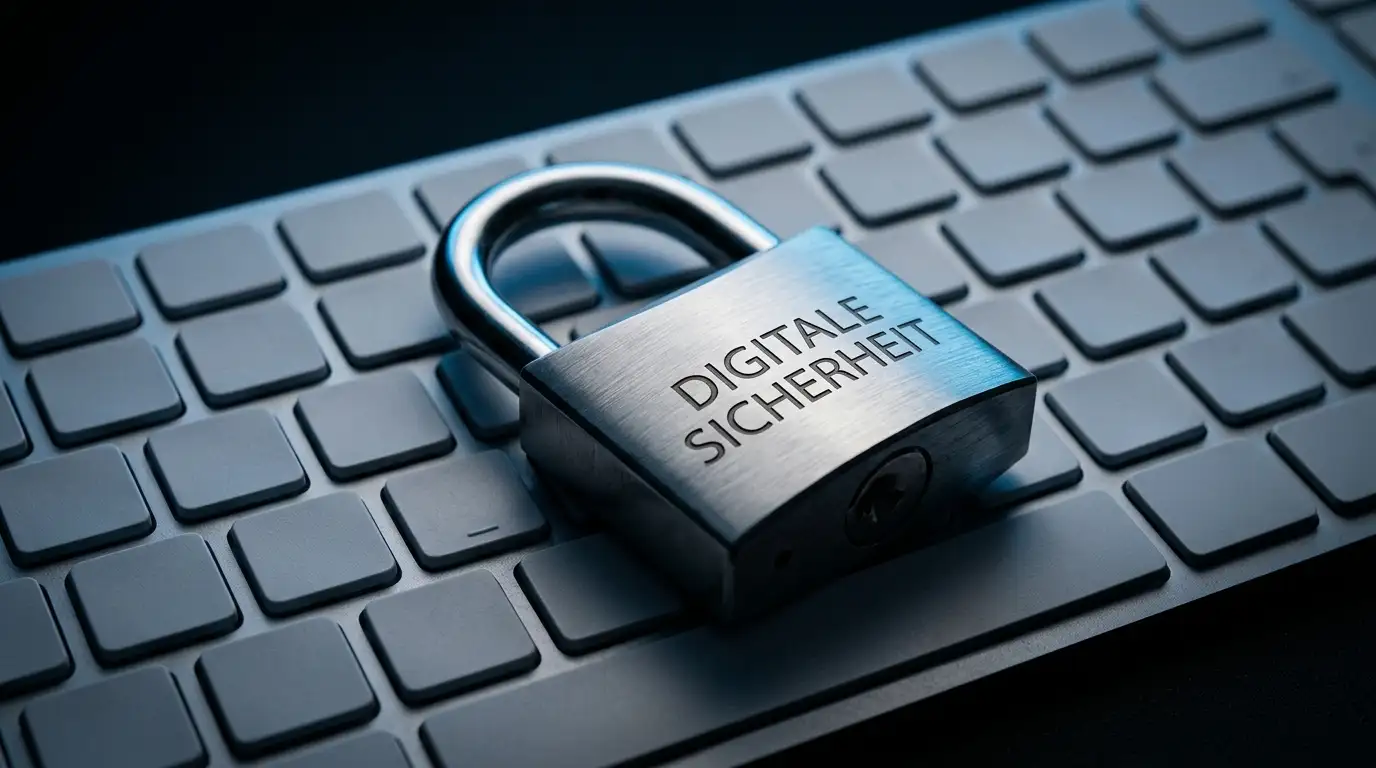Metallenes Vorhängeschloss auf einer Computertastatur als Symbol für Sicherheit und Verbraucherschutz