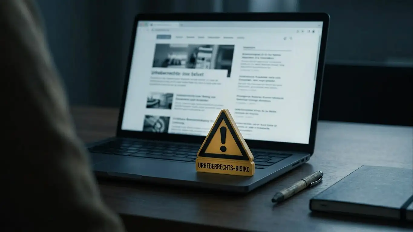 Warnschild-Symbolik an einem Laptop mit unklarer Casino-Webseite ohne Lizenzhinweis