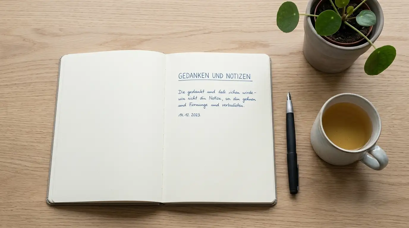 Notizbuch mit Stift und methodischer Casino-Vergleichsliste auf einem Schreibtisch