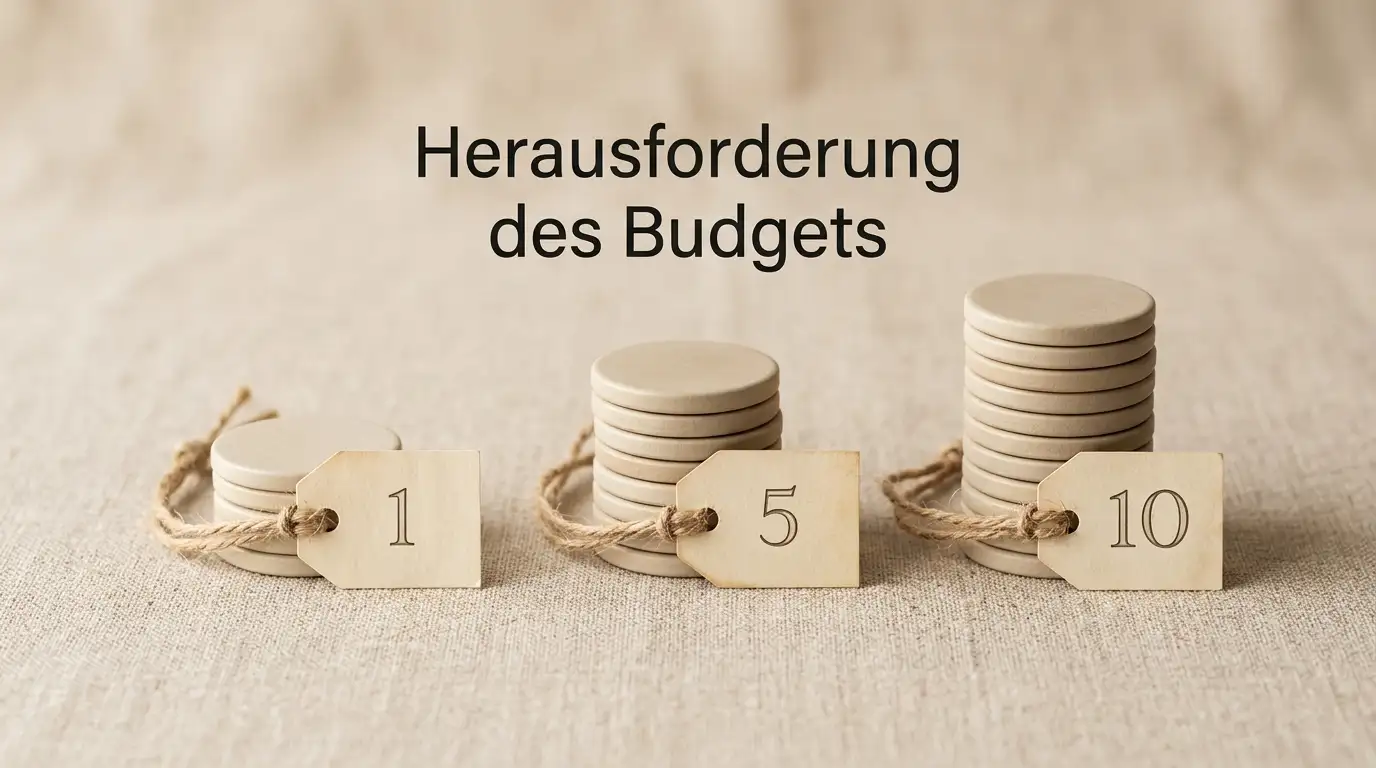 Drei kleine Münzstapel nebeneinander, beschriftet nur mit 1, 5 und 10, neutraler Hintergrund, keine Spielbank, kein Bargeld-Stapel