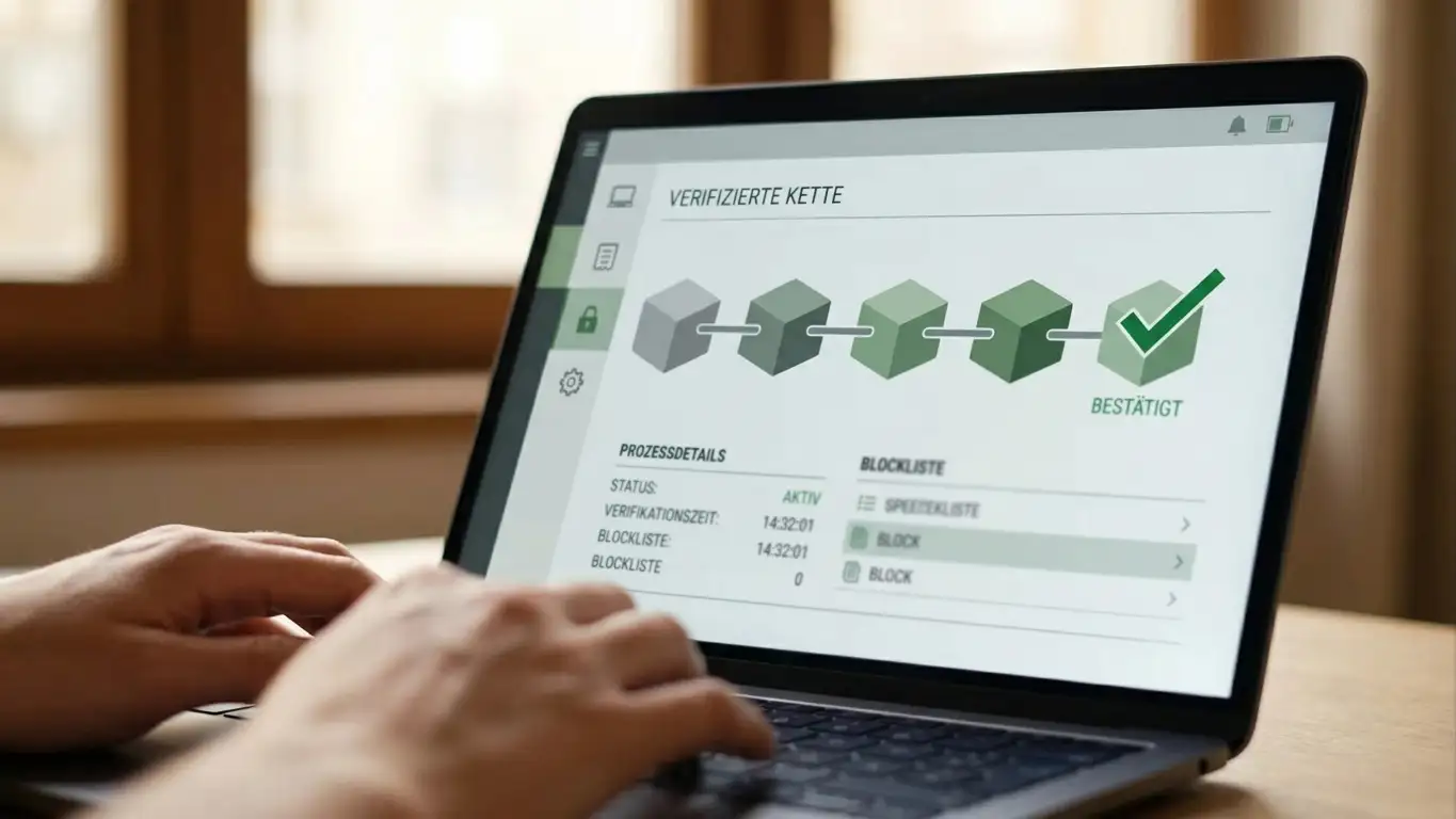 Symbolische Darstellung eines Provably-Fair-Verifikationsprozesses mit Hash-Kette