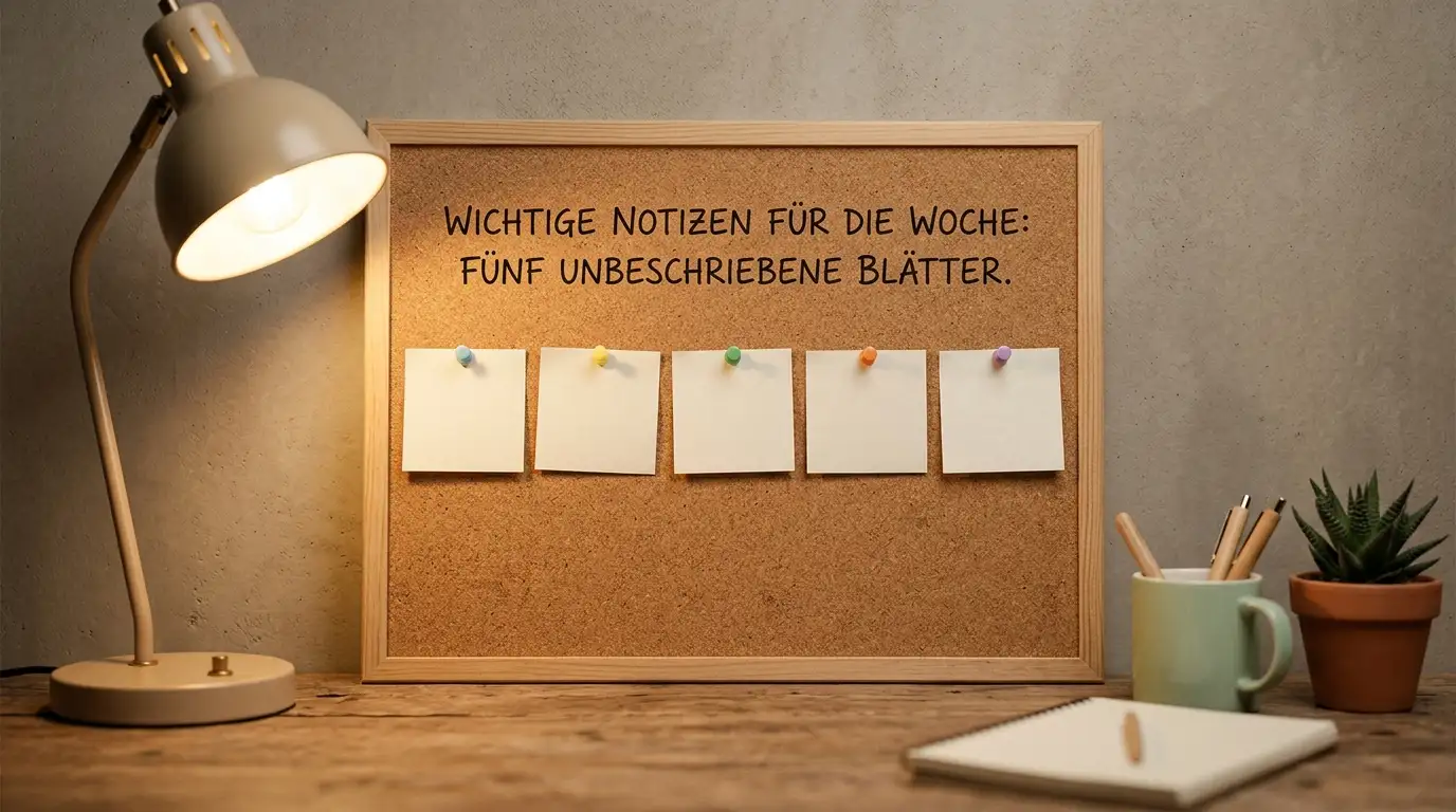 Haftnotizen an einer Pinnwand mit den fünf Prüfschritten Lizenz, Land, Zahlung, Spiel, Auszahlung