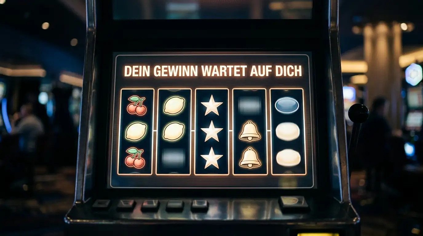 Nahaufnahme generischer Spielautomaten-Walzen ohne Markenzeichen auf einem Bildschirm