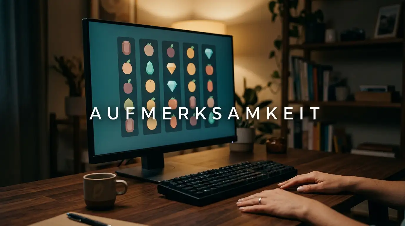 Bildschirm mit neutralen Walzensymbolen eines Spielautomaten ohne Anmeldung